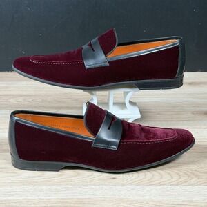 Magnanni Vale Shoes Mens Size 8 Red Black Velvet Leather Penny Loafers Preppy